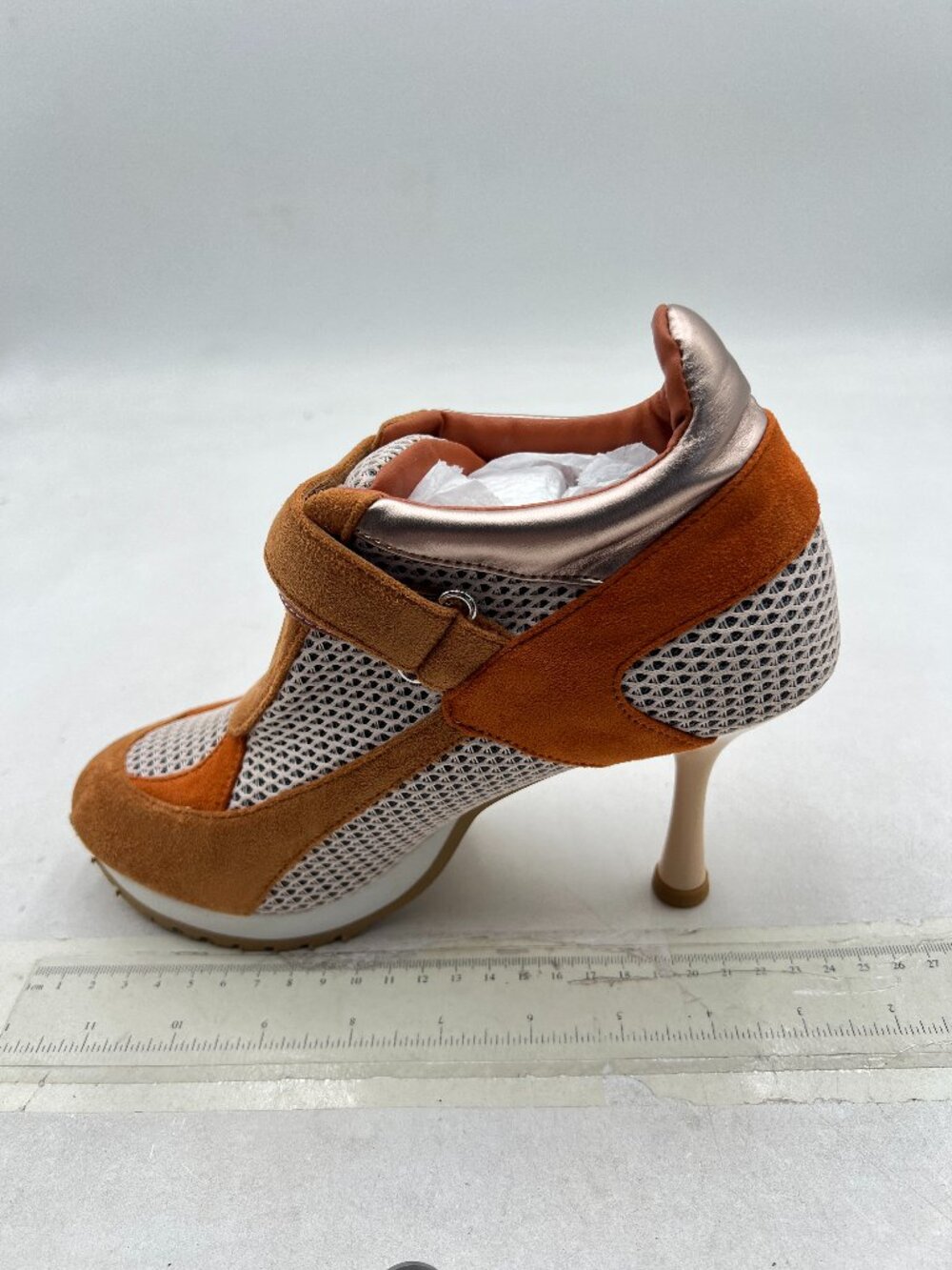 YDN Brown Mesh Pumps Round Toe Sneaker Heels Chic Sporty Breathable Mesh Shoes
